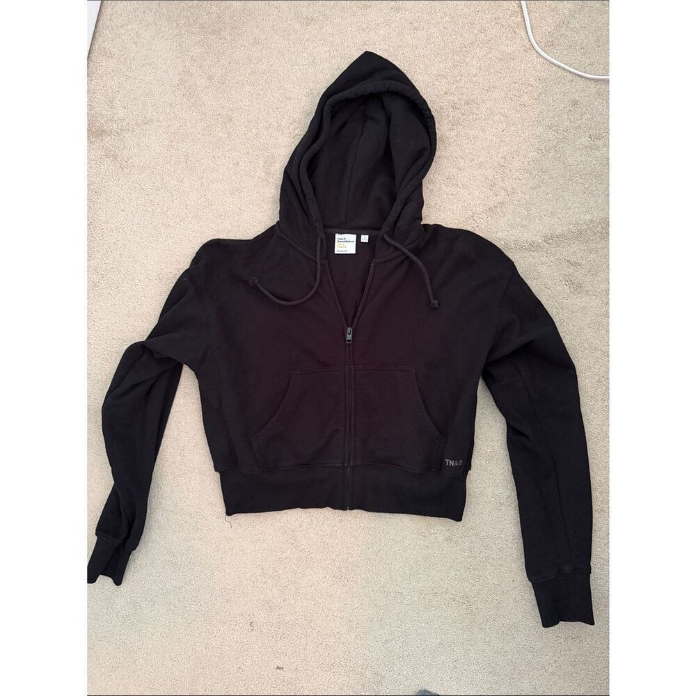 TNA Black Cropped Zip Hoodie with Drawstring Small